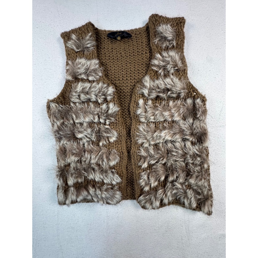 Jack Faux Fur Knit Vest Womens S Brown Open‎ Front Sleeveless Cardigan